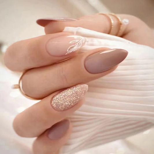 24pcs Leopard Print French Press on Nails Tips Spicy Girl Pink Mid-length Almond Fake Nail with Wave Line Design False Nail Sets
