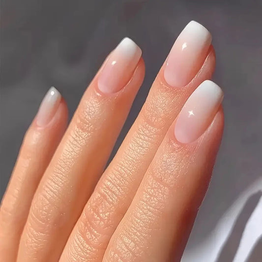 24PCS Press On Nails Short Almond Pink High Saturation Gradation Cute Glitter Press On Nails Summer Handmade Press On Nails