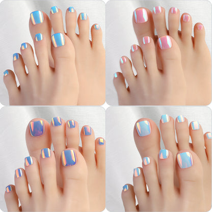 24pcs Glitter Fake Toenails With Glue French Line Glitter False Toe Nails Art Detachable Press On Toenails Acrylic Nails Tips