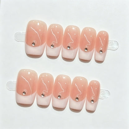 10pcs Handmade Press on Nail Art Classic French Almond Cat-Eye Nude Full-Coverage Nail Tips Detachable Wearable Nail for Women