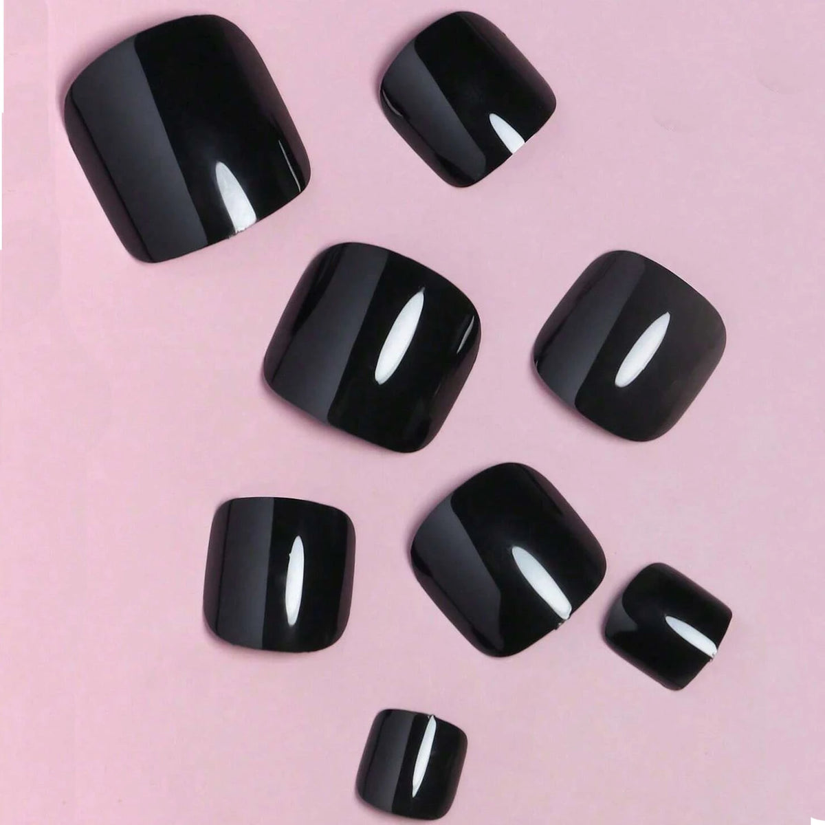 120Pcs Glossy Black Press On Toenails Short Square Full Cover Fake Toenail Tips for Summer Women False Foot Nail Tip Extension