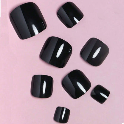 120Pcs Glossy Black Press On Toenails Short Square Full Cover Fake Toenail Tips for Summer Women False Foot Nail Tip Extension