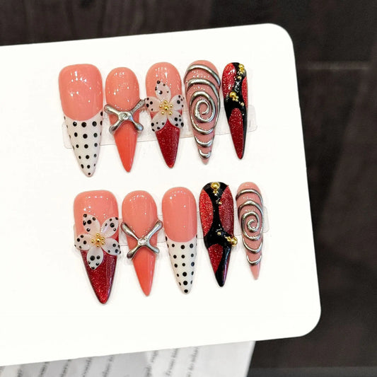 10PCS Stiletto Handmade Press On Nails,Sweet And Cool Style,Suitable For Festivals Parties And Daily Wear.