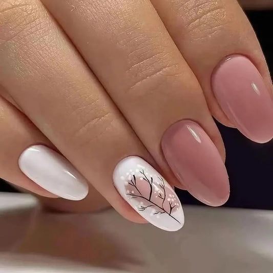 24Pcs Pure Pink Glossy Almond Manicure Short Wearable French Simple False Nails Winter Finished Nail for Women Acrylic Nail Tips