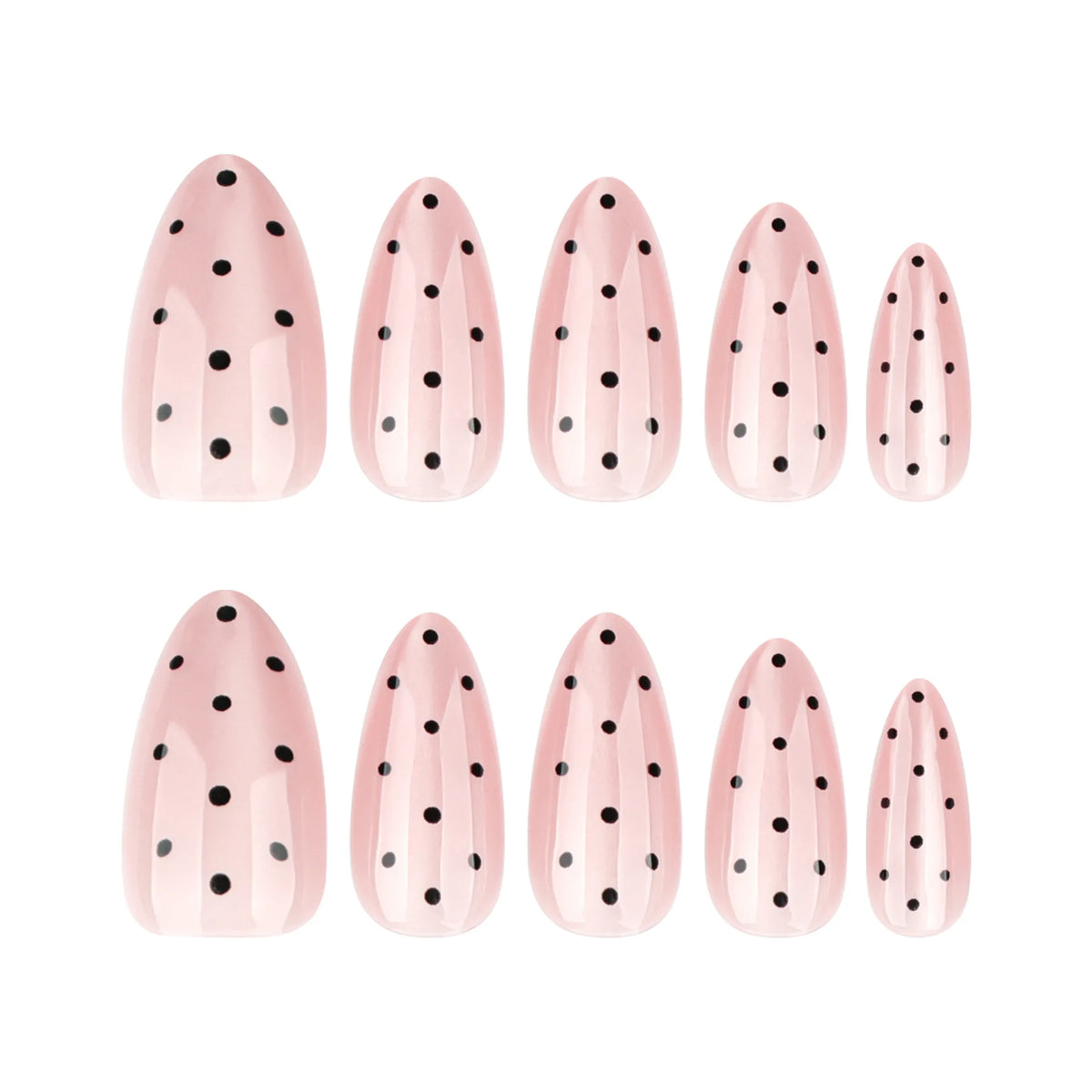 24pcs Pink Cat Eye Fake Nails with Black Dot Printed False Nails Full Cover Wearable Sweet Korean Almond Press On Nails Tips