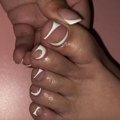 White French Fake Toenails with Rhinestone Design False Toenails for Girls Women Acrylic Toe Nail Tips Full Cover Wearable 24pcs