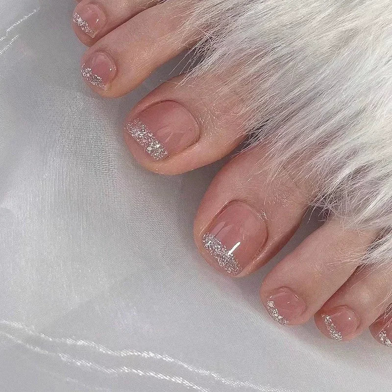 Fashion Leopard French Nude Pink Toenail Art Simple Wearable Fake Toenails Detachable Toe False Nails Press on Nails with Glue