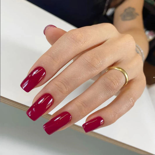 ARTAUG 24PCS Short Square Red Solid Full Cover Full Cover Fake Nail Set Cheap Nails Summer Nails Delicate Nails
