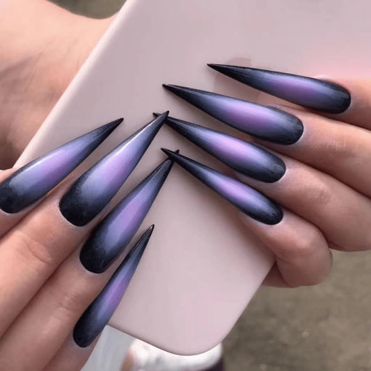 Black Halloween Nails Press on Stiletto Fake Nails Spider Web Designs Long Coffin Ballerina Wearable False Nail for Women 24Pcs