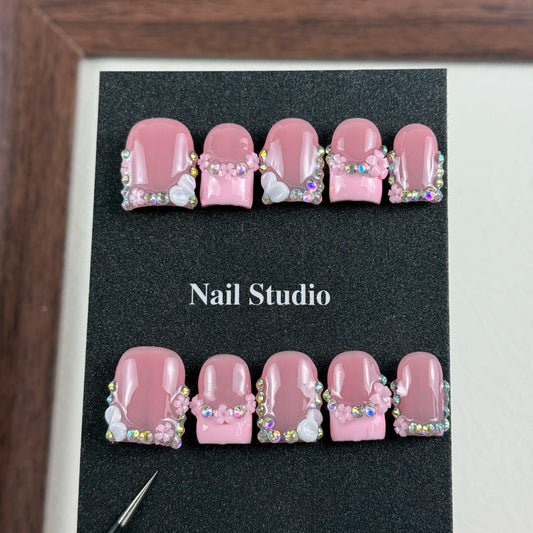 10pcs high-end Gentle temperament style, hand-painted three-dimensional engraved patterns, dazzling glittering precious stones
