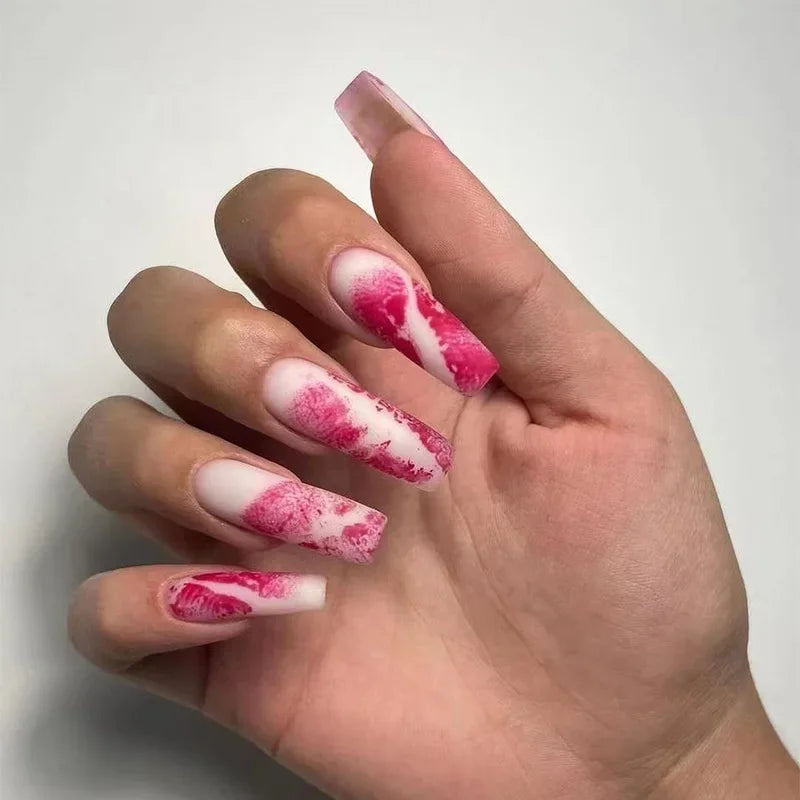Charm Sexy Red Lips Love Heart Romantic Valentine's Day Ballet Fake Nails Art Almond False Nail Tip Press on Nails Manicure Tool