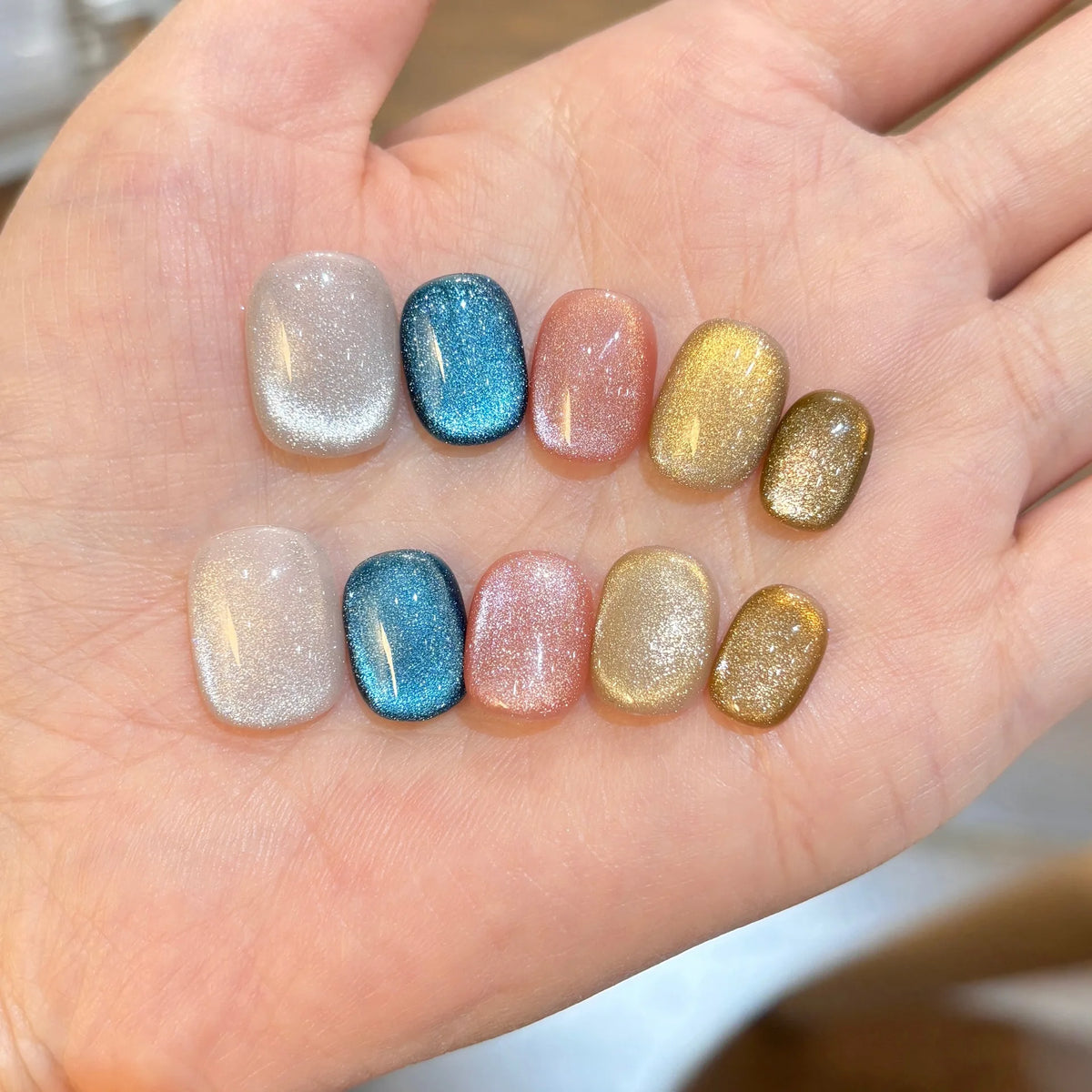 10Pcs Cat Eye Handmade Press on Nails Candy Color Fake Nails Summer Cute Wearable Stick-on Nails Full Cover False Nail Uñas 네일팁