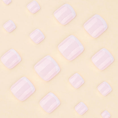 French White False Toe Nails 24pcs Simple Design Full Cover Acrylic Fake Toe Nails Press On Toenails Short Square Diy Manicure