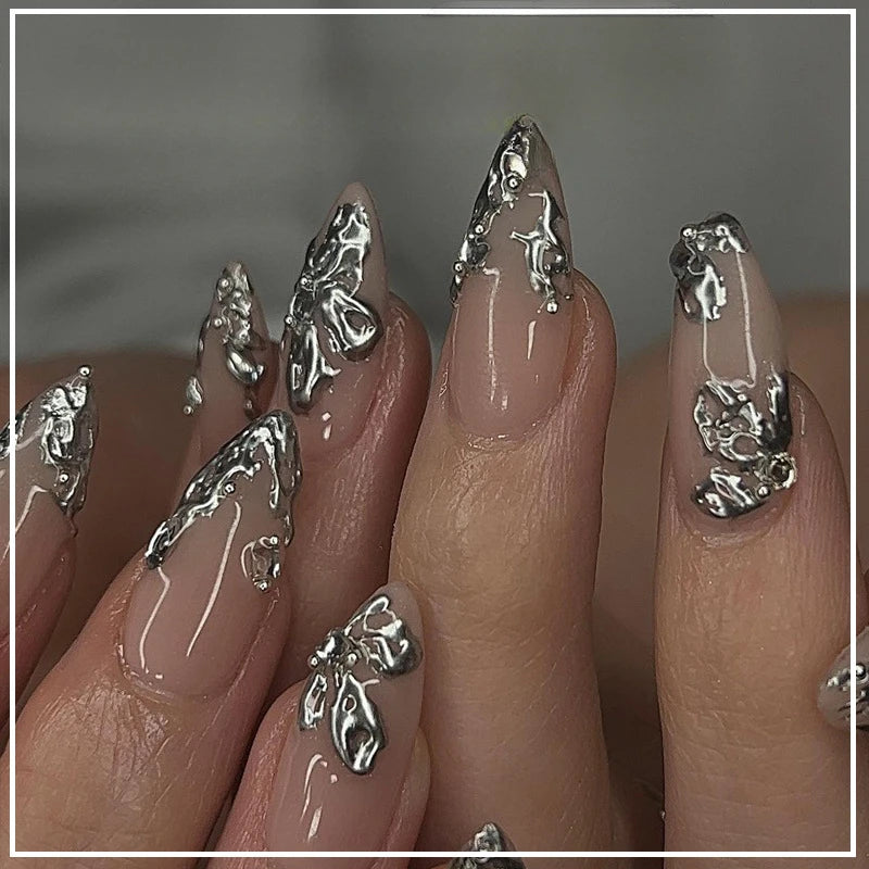Solstice – Green Cat Eye French Short Almond Press-On Nails