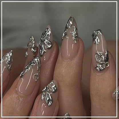 Solstice – Green Cat Eye French Short Almond Press-On Nails