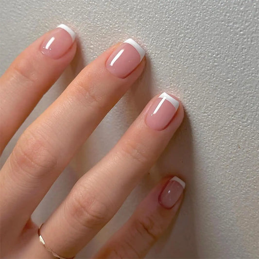 24pcs Upgrade Your Look With White French-style short square false nails 1pc Nail File & 1Nail Glue Sticker Kit Nails