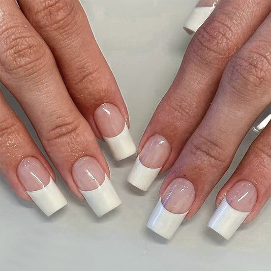 24Pcs White French Style Fake Nails Wearable Ballet Coffin Full Cover Nail Tips Acrylic Press on Nails Fake Nail For Women