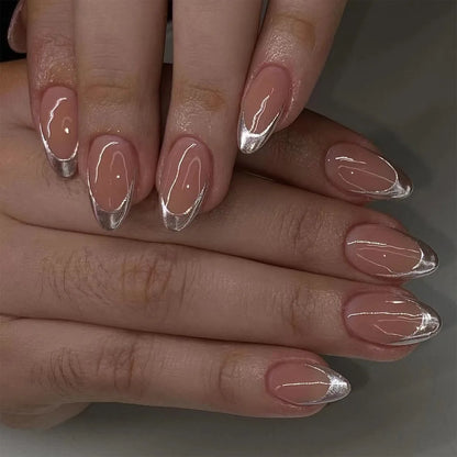 Shiny Rhinestone Stars Golden 3D Line French Nail Art Fashion Wearable Fake Nails Detachable Finished False Nails Press on Nails