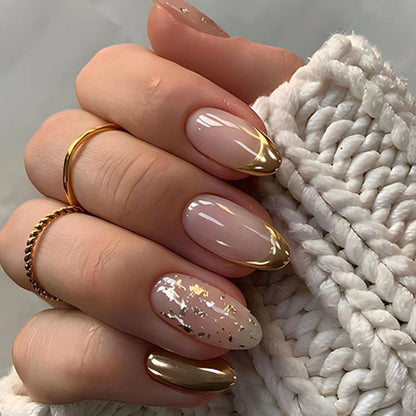 Shiny Rhinestone Stars Golden 3D Line French Nail Art Fashion Wearable Fake Nails Detachable Finished False Nails Press on Nails