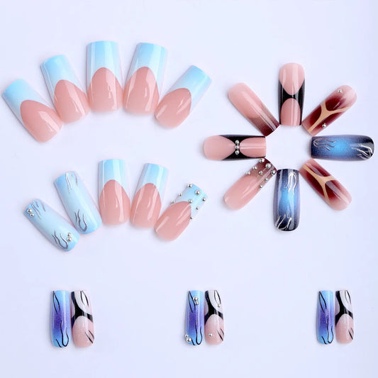 24pcs Gothic Punk Style Long Ballet False Nails European Fashion French Coffin Press on nails Full Cover Detachable Fake nails