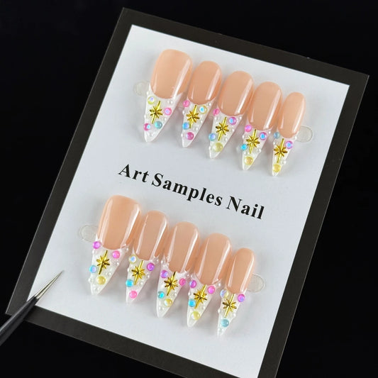 10pcs high-end Spring new style, light and fresh design, hand-painted golden stars, dazzling sparkling diamonds handmade fake