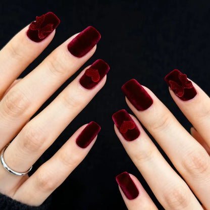 24pcs Wine Red Full Cover Nail Tips Gradient Shiny Gilded Ballet Press on Nails Art Short Square Fake Nails Wearable False Nail