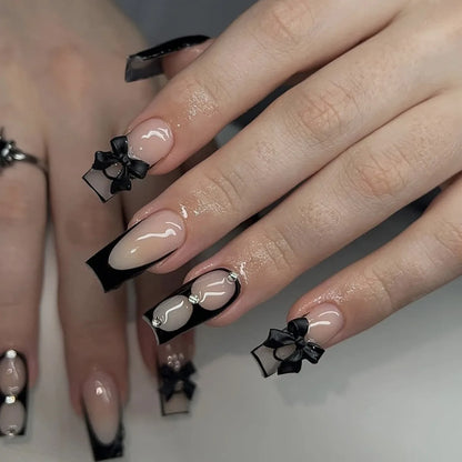 24PCS Spice Girls False Nails Sweet Cool 3D Pink Flowers with Diamonds Decoration Square Press on Nails Full Cover Wearable Tips