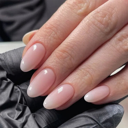 24pcs Aurora Nude Pink Press on Nails Almond Acrylic Simple Fake Nails with Gradient Design Nail Chrome Solid Color False Nails