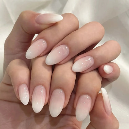 24pcs Aurora Nude Pink Press on Nails Almond Acrylic Simple Fake Nails with Gradient Design Nail Chrome Solid Color False Nails
