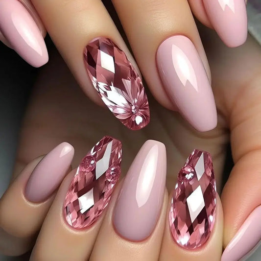 24pcs Press on Nails Fashion Blue French Tips with Flower Design Fake Nail Long Ballet Coffin False Nails Wearable Manicure Sets