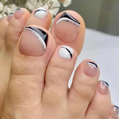 3D Gold Edge French Nude Toenail Art Fashion Simple Wearable Fake Toenails Detachable Toe False Nails Press on Nails with Glue