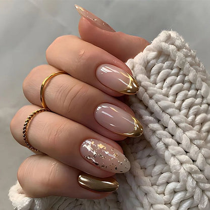 Shiny Rhinestone Stars Golden 3D Line French Nail Art Fashion Wearable Fake Nails Detachable Finished False Nails Press on Nails