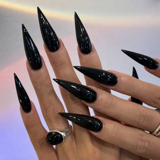 Black Halloween Nails Press on Stiletto Fake Nails Spider Web Designs Long Coffin Ballerina Wearable False Nail for Women 24Pcs