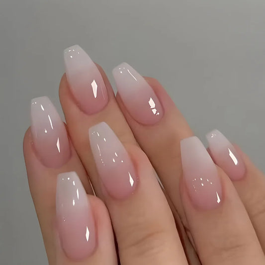 24pcs Finished Nails Sets Press on Reusable Blush Pearl Design Short Ballet Fake Nails Tips Simple Square White False Nail Art