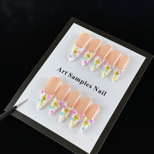 10pcs high-end Spring new style, light and fresh design, hand-painted golden stars, dazzling sparkling diamonds handmade fake