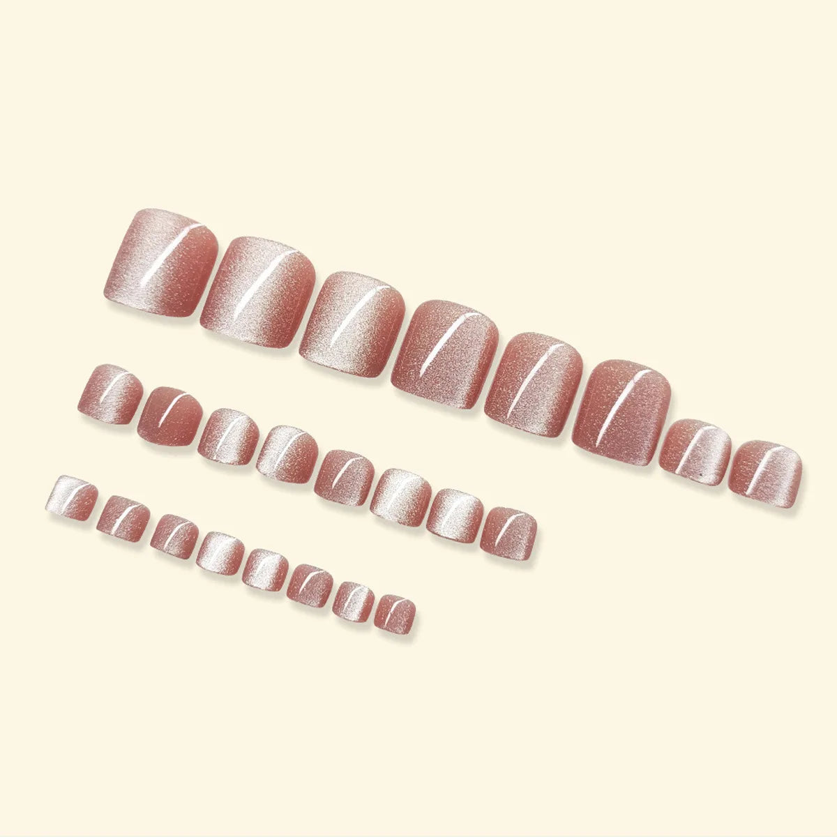 24pcs Press on Toe Nails Nude Crystal Cat's Eye Ultra Thin Bright Diamond Full Coverage Toenail for Women&Girl Removable Toenail