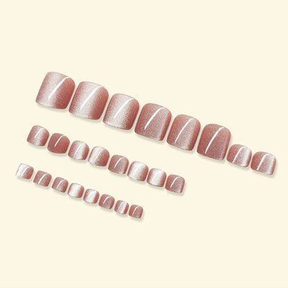 24pcs Press on Toe Nails Nude Crystal Cat's Eye Ultra Thin Bright Diamond Full Coverage Toenail for Women&Girl Removable Toenail