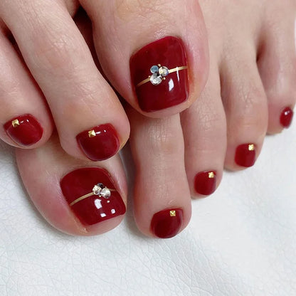 Flowers White French Artificial Toenails Nude Pink Toe False Nails with Glue Wearable Short Flat Shape Fake Toenails Wholesale
