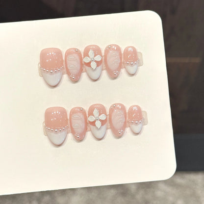 10Pcs 3D Flower Almond Handmade Press on Nails Fake Nails Wearable Stick-on Nails False Nail Uñas Postizas Накладные Ногти 네일팁