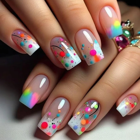 24pcs Summer Day Press on Nails Sets Aurora Short Square Full Cover Nail Tips Simple Purple False Nails Art Detachable Fake Nail