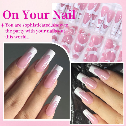 288PCS French Fake Nails Toenails Set White/Black/Blue Edge French Press On Nail Sets for Fingernail DIY Manicure False Nails
