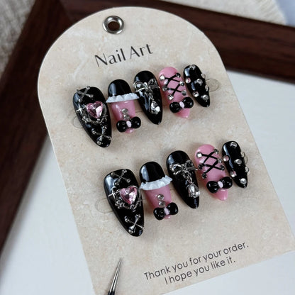 10pcs high-end Dark-themed fugitive princess, hand-drawn three-dimensional heart, bow tie, dazzling array of sparkling diamonds