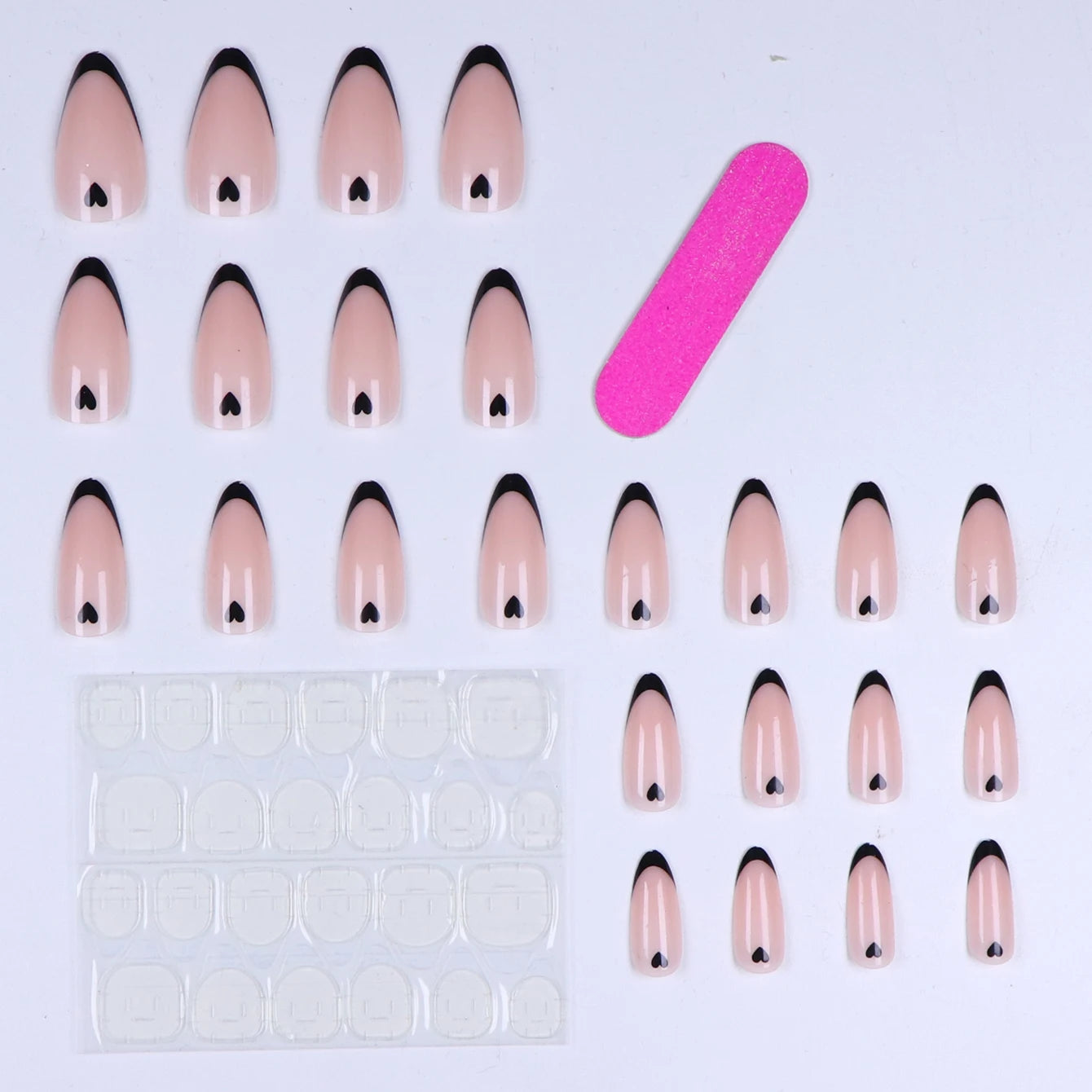 24pcs ，Black French Tip Press on Nails Valentine Fake Nails with  Glossy Almond Nails False Nails Black  on Nails