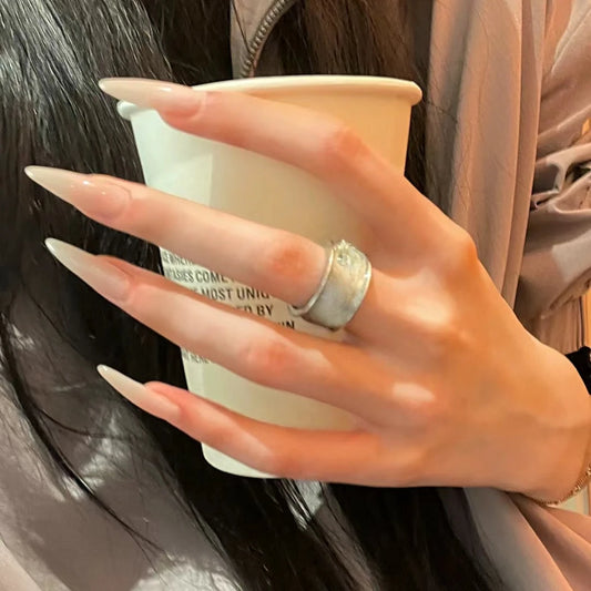 24Pcs French Press on Fake Nails Long Pointed Nail Tips Art Full Cover Blush Gradient Simple Acrylic False Nails Set Detachable