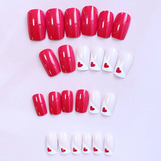ARTAUG 24PCS Short Square Press On Nails Purple Pink Press On Nails Love Design Fake Nails Full Cover Fake Nail Set Cute Nails