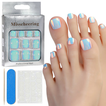 24pcs Glitter Fake Toenails With Glue French Line Glitter False Toe Nails Art Detachable Press On Toenails Acrylic Nails Tips