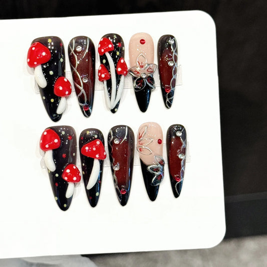 10PCS Stiletto Handmade Press On Nails,Dark Atmosphere Effect,Suitable For Festivals Parties And Daily Wear.