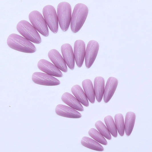 96 Pieces (4 Types Mixed) Long Almond-Shaped Nude Gray Glossy Acrylic Nail Stickers Fit Perfectly On Long Nails