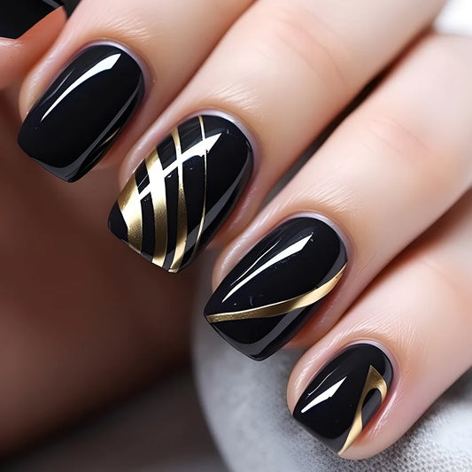 24Pcs Mid-length Square False Nail with White Smudge Flower Design Press on Fake Nails Rhinestone Reusable Full Cover Nails Tips
