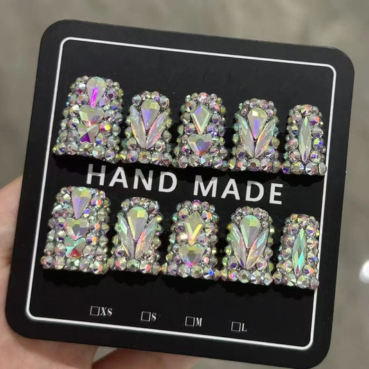 10pcs high-end Sweet and cool hot girl style, hand-painted three-dimensional heart-shaped square diamonds, dazzling diamonds all